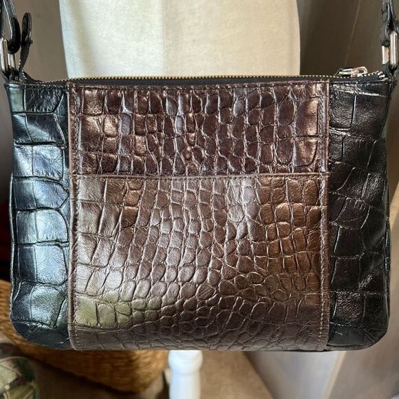 BRIGHTON Vintage Leather Crossbody Croc Embossed - Picture 7 of 13